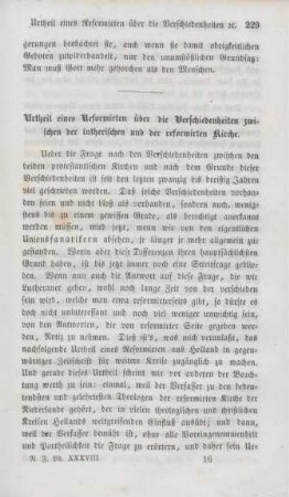 229-260 Urtheil eines Reformirten über die Verschiedenheiten zwischen der lutherischen und der reformirten Kirche