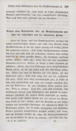 229-260 Urtheil eines Reformirten über die Verschiedenheiten zwischen der lutherischen und der reformirten Kirche