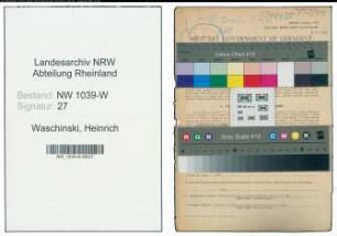 Entnazifizierung Heinrich Waschinski , geb. 16.09.1896 (Polizeimeister)