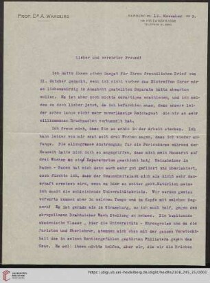 Brief von Aby Moritz Warburg an Franz Boll