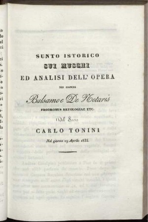 Sunto Istorico Sui Muschi Ed Analisi Dell' Opera