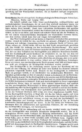 357-359, Erwin Riezler. Das Rechtsgefühl. Rechtspsychologische Betrachtungen. 1921