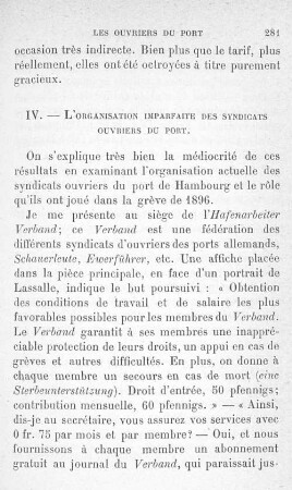 IV. - L'organisation imparfaite des syndicats ouvriers du port.