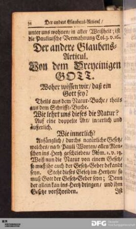Der andere Glaubens-Articul. Von dem Dreyeinigen GOTT.