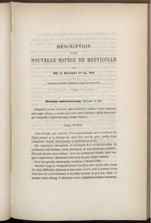 Description D'Une Nouvelle Espèce De Brévicolle