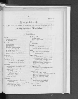 Anlage XI. Verzeichniß der bis Ende 1893 beim Vereine auf Grund der neuen Statuten=Bestimmung angemeldeten Unterstützenden Mitglieder.