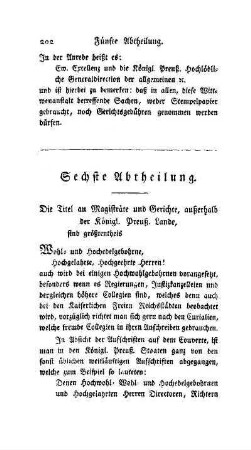 Sechste Abtheilung. Die Titel an Magisträte und Gerichte, außerhalb der Königl. Preuß. Lande,...