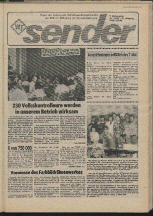 Betriebszeitung 'WF-Sender', Nr.18/1988 (1. Maiausgabe 1988)