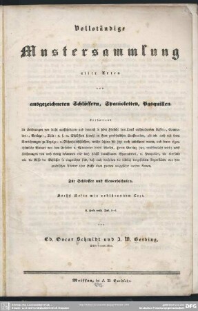 [2, Tafeln]: Vollständige Mustersammlung aller Arten von ausgezeichneten Schlössern, Spanioletten, Pasquillen : für Schlosser u. Gewerbschulen