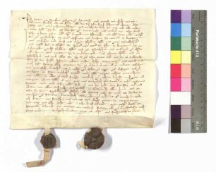Brant von Saunsheim und Agnes, seine Hausfrau, verkaufen an Lupold von Seldeneck ihr Gut zu Zaisenhausen; Siegel: Brant von Saunsheim und Agnes (ausgebrochen).