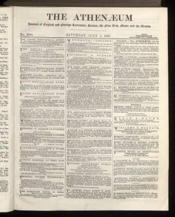 THE ATHENAEUM Journal of English and foreign Literature, Science, the fine Arts, Music and the Drama.