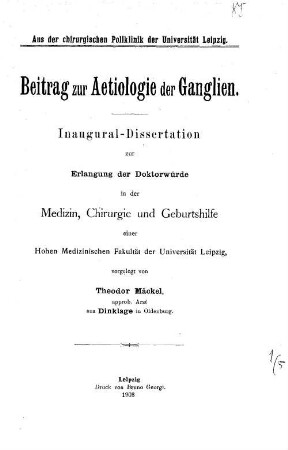 Beitrag zur Aetiologie der Ganglien