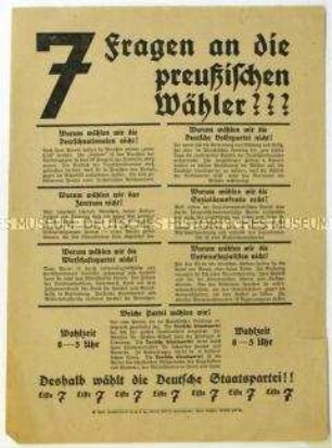 Aufruf der Deutschen Staatspartei zur preußischen Landtagswahl 1932