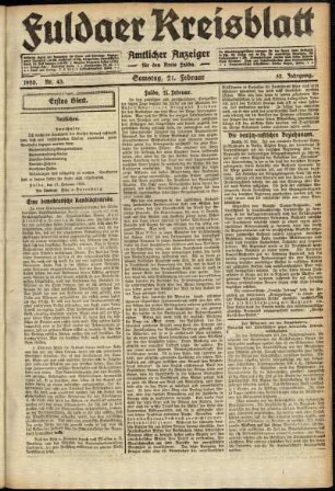 Erste Ausgabe vom Samstag, den 21. Februar 1920.