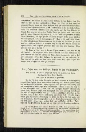 Zur "Lehre von der Heiligen Schrift in der Volksschule" : noch einmal: Thesen, angeregt durch den Aufsatz des Herrn Seminardirektors Lic. Kabisch