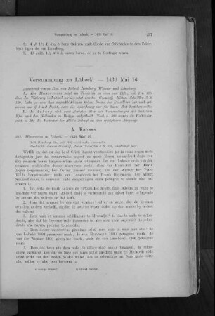 Versammlung zu Lübeck. - 1439 Mai 16.