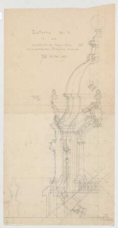 Thiersch, Friedrich von; München; Justizpalast - Kuppellaterne (Perspektive, Schnitt)