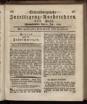 XXX. Stück. Sonnabends: den 25. Jul., 1789.