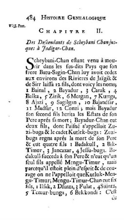 Chapitre II. Des Descendants de Scheybani-Chan jusques à Jadigar-Chan
