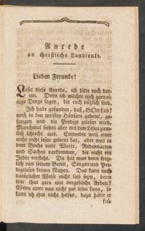 Anrede an christliche Landleute