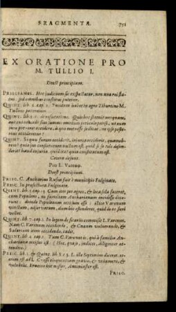 Fragmenta. Ex Oratione Pro M. Tullio I.