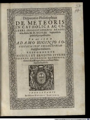 Disputatio Philosophica De Meteoris