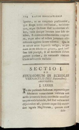 Sectio I. De Studiorum In Scholis Vernaculis (Seu Nationalibus) Argumento