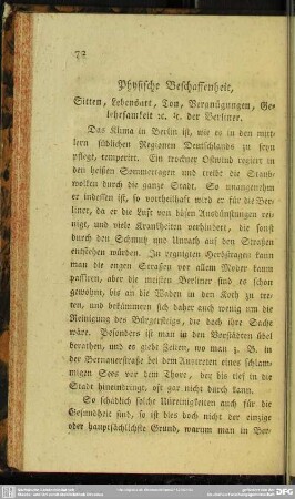 Physische Beschaffenheit, Sitten, Lebensart, Ton, Vergnügungen, Gelehrsamkeit rc. rc. der Berliner
