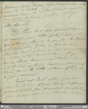 Eigenh. Brief von Alexander Johnston an August Wilhelm von Schlegel, London, 09.06.1827