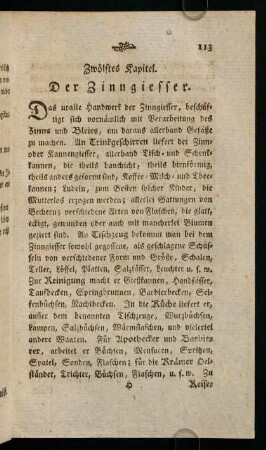 113-128, 12. Kap. Der Zinngiesser. - 13. Kap. Der Klempner, [...].