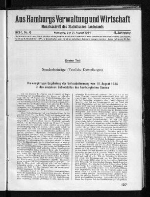 Die endgültigen Ergebnisse der Volksabstimmung vom 19. August 1934 in den einzelnen Gebietsteilen des hamburgischen Staates