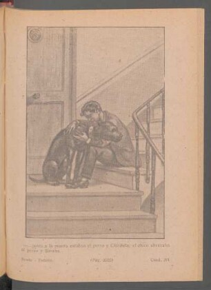 - ... junto a la puerta estaban el perro y Chiribita; el chico abrazaba al perro y lloraba. - [Ilustración]