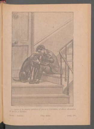 - ... junto a la puerta estaban el perro y Chiribita; el chico abrazaba al perro y lloraba. - [Ilustración]