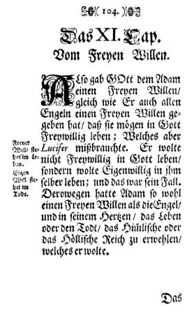 Das XI. Cap. Vom Freyen Willen