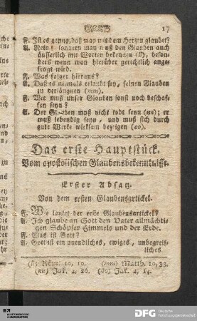 Das erste Hauptstück. Vom apostolischen Glaubensbekenntnisse.