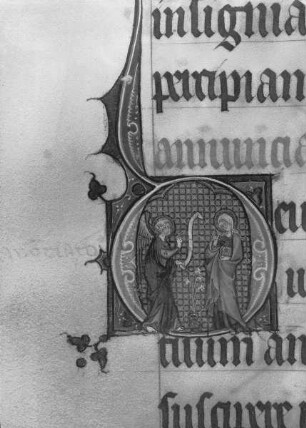 Sacramentaire à l'usage de Senlis — Initial D mit Verkündigung der Geburt Christi, Folio fol. 149 v