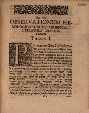 Exercitatio philol. observationes sacras ex Hebraea potissimum literatura depromtas exhibens