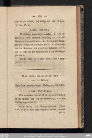 Der ersten Unterabtheilung zweiter Absatz. Von den unmittelbaren Bedingungsschlüssen.