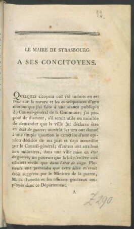 Le Maire De Strasbourg A Ses Concitoyens
