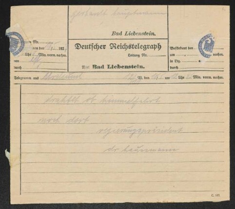 Brief von Hermann Haussmann an Gerhart Hauptmann