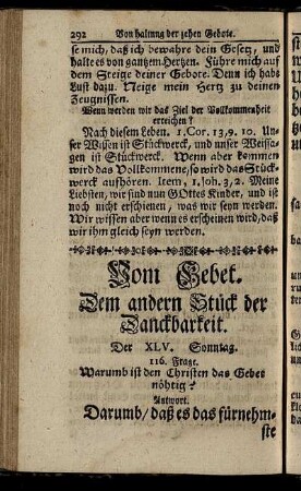 Vom Gebet. Dem andern Stück der Danckbarkeit.
