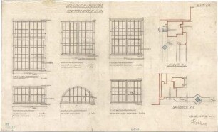 Fischer, Theodor; München - Westend, Bergmannstr.; Ledigenheim - Fenstergitter (Grundriss, Ansichten, Schnitt)