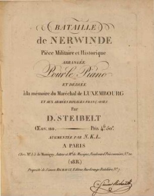 Bataille de Nerwinde : pièce militaire et historique ; oeuv. 110