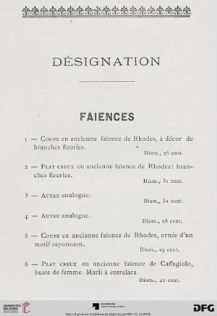 Faiences (Nr. 1-12)