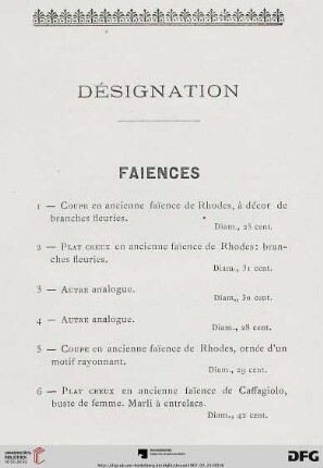Faiences (Nr. 1-12)