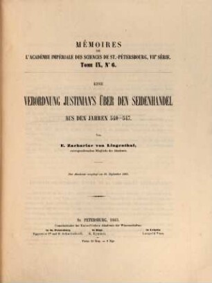 Eine Verordnung Justinian's über den Seidenhandel aus den Jahren 540 - 547
