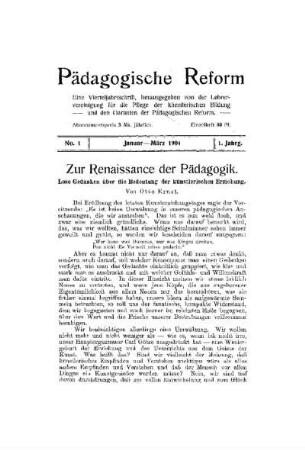 Zur Renaissance der Pädagogik : Lose Gedanken über die Bedeutung der künstlerischen Erziehung