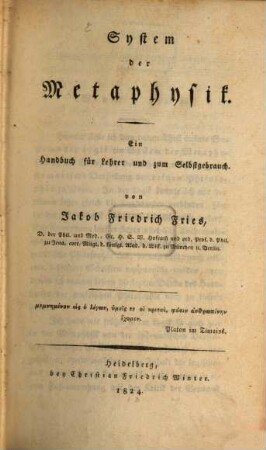 System der Metaphysik : Ein Handbuch für Lehrer und zum Selbstgebrauch