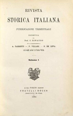 Rivista storica italiana. 1. 1884