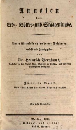 Annalen der Erd-, Völker- und Staatenkunde. 2, 2. 1830
